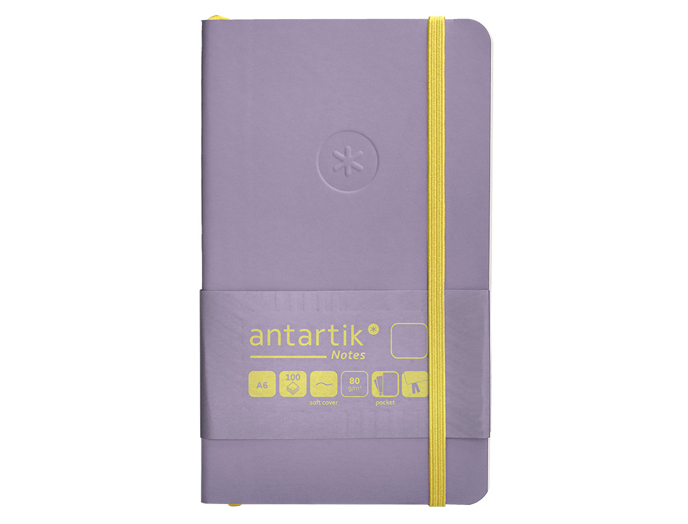 CARNET FERMETURE ELASTIQUE JAUNE ANTARTIK NOTES COUVERTURE SOUPLE A6 PAPIER UNI IVOIRE 100 FEUILLES 80GR FSC LILAS