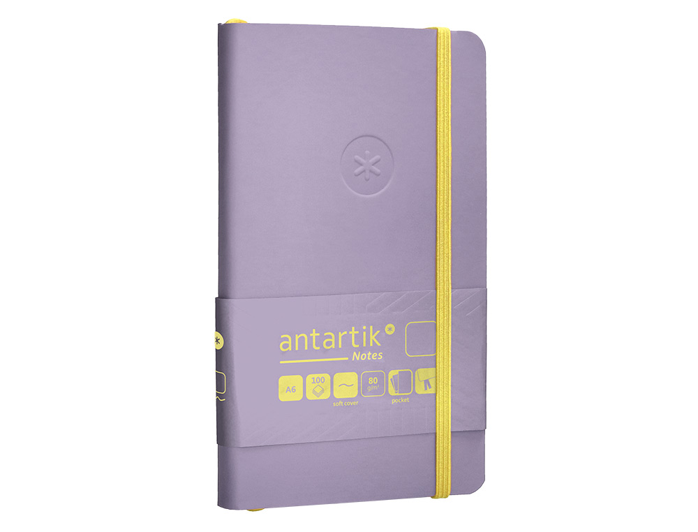 CARNET FERMETURE ELASTIQUE JAUNE ANTARTIK NOTES COUVERTURE SOUPLE A6 PAPIER UNI IVOIRE 100 FEUILLES 80GR FSC LILAS