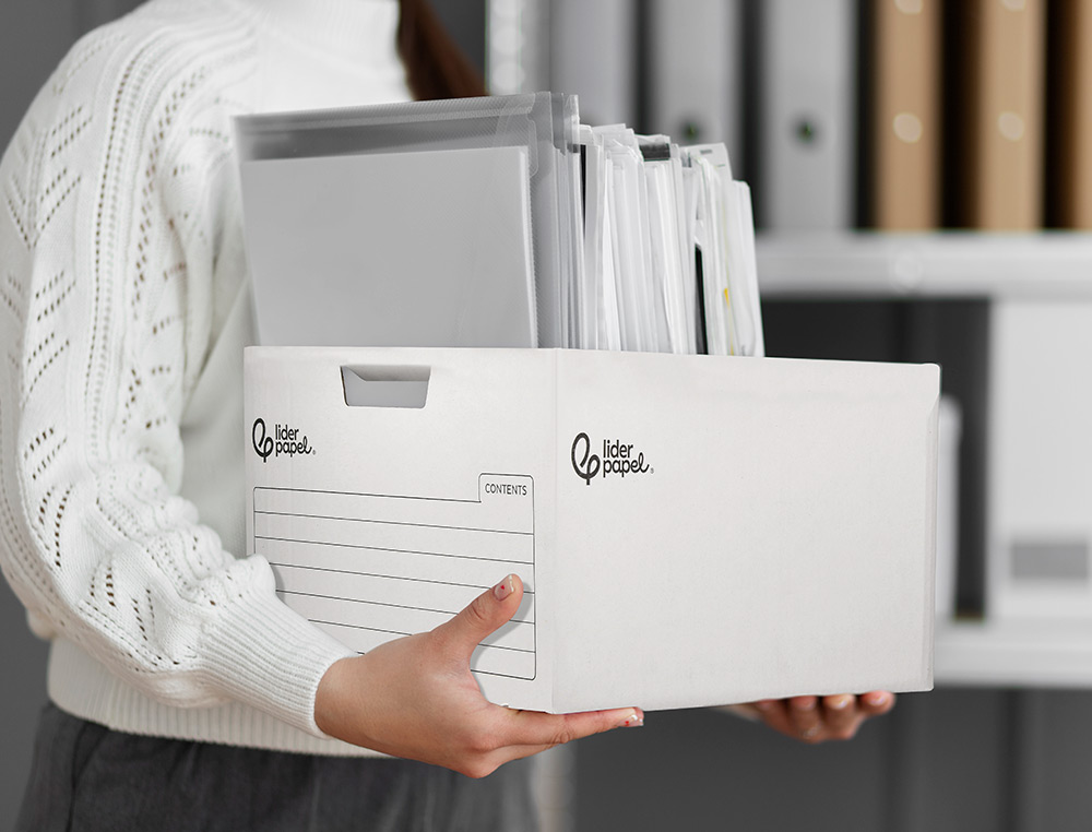 CONTAINER A ARCHIVES LIDERPAPEL CARTON MONTAGE AUTOMATIQUE POUR 4 BOITES FORMAT A4+ / 5 CLASSEURS A-Z 430X383X265MM