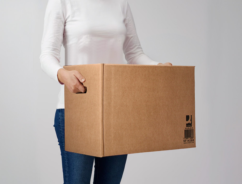 CAISSE AMERICAINE Q-CONNECT FOND AUTOMATIQUE ET POIGNEES  CARTON CANNELURE 5MM          425X300X200MM COLORIS KRAFT