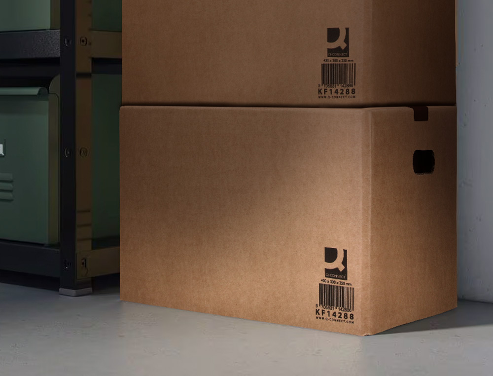 CAISSE AMERICAINE Q-CONNECT FOND AUTOMATIQUE ET POIGNEES  CARTON CANNELURE 5MM          425X300X200MM COLORIS KRAFT
