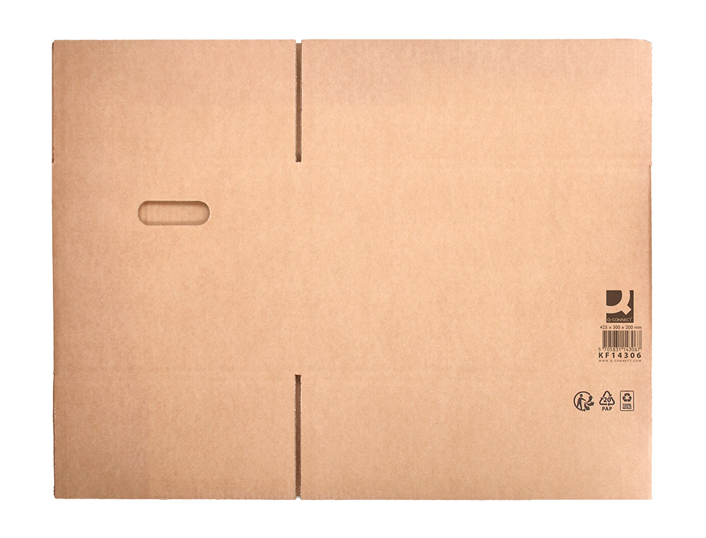 CAISSE AMERICAINE Q-CONNECT FOND AUTOMATIQUE ET POIGNEES  CARTON CANNELURE 5MM          425X300X200MM COLORIS KRAFT