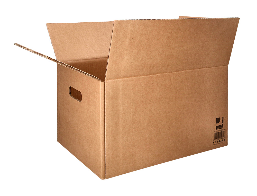 CAISSE AMERICAINE Q-CONNECT FOND AUTOMATIQUE ET POIGNEES  CARTON CANNELURE 5MM          425X300X200MM COLORIS KRAFT