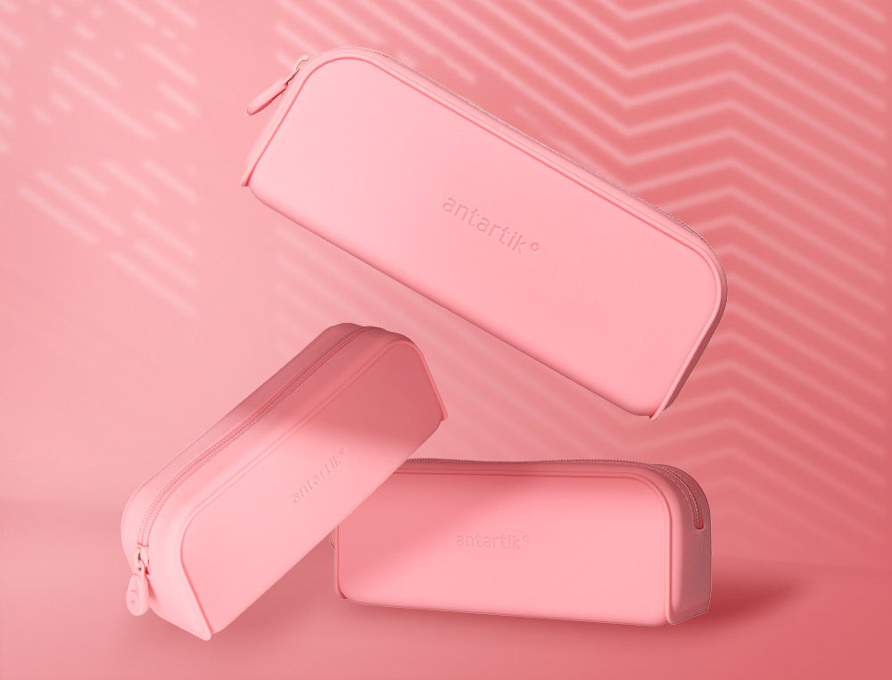FOURRE-TOUT ANTARTIK RECTANGULAIRE 1 COMPARTIMENT EN SILICONE MODELE PRISMA 185X50X75MM COLORIS ROSE