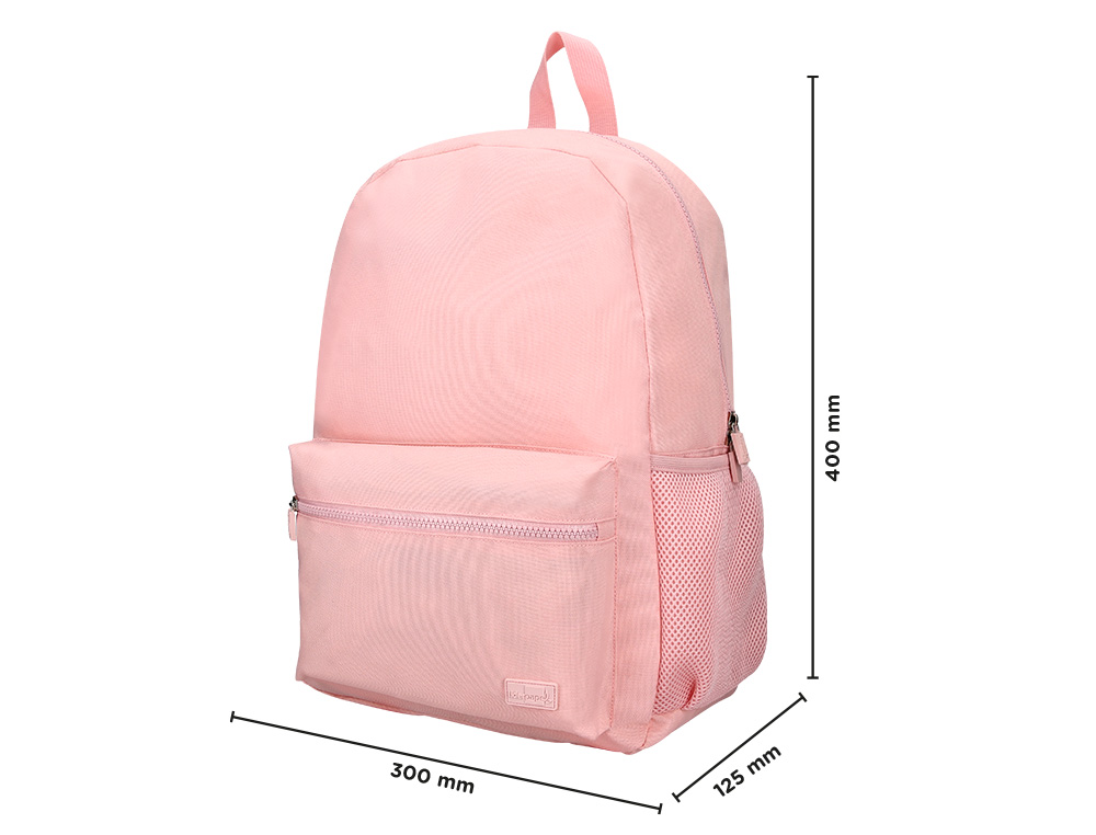 SAC A DOS LIDERPAPEL 1 COMPARTIMENT POCHE LATERALE 40X12,5X30CM COLORIS ROSE PASTEL