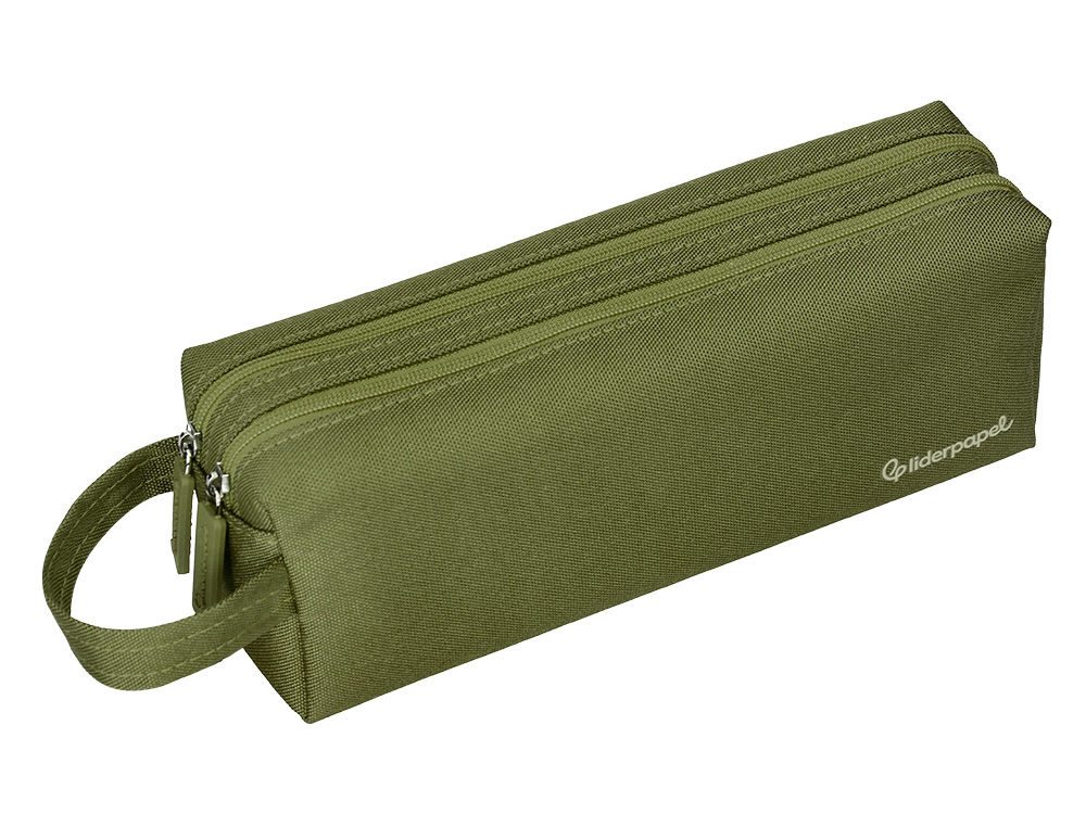 FOURRE-TOUT LIDERPAPEL RECTANGULAIRE 2 COMPARTIMENTS ANSE DE PREHENSION 21X8CM     COLORIS VERT MILITAIRE
