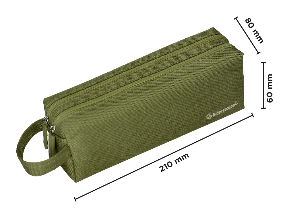 FOURRE-TOUT LIDERPAPEL RECTANGULAIRE 2 COMPARTIMENTS ANSE DE PREHENSION 21X8CM     COLORIS VERT MILITAIRE