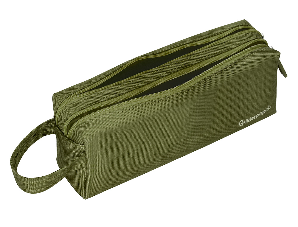 FOURRE-TOUT LIDERPAPEL RECTANGULAIRE 2 COMPARTIMENTS ANSE DE PREHENSION 21X8CM     COLORIS VERT MILITAIRE