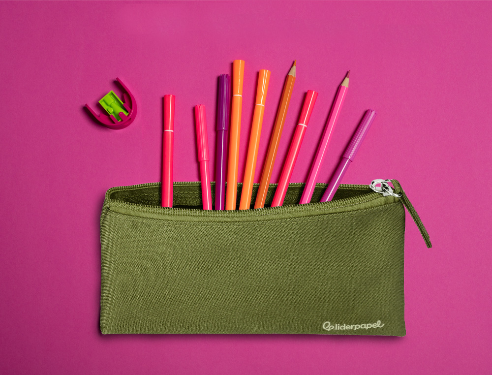 FOURRE-TOUT LIDERPAPEL PLAT 1 COMPARTIMENT 20X10CM COLORIS  VERT MILITAIRE