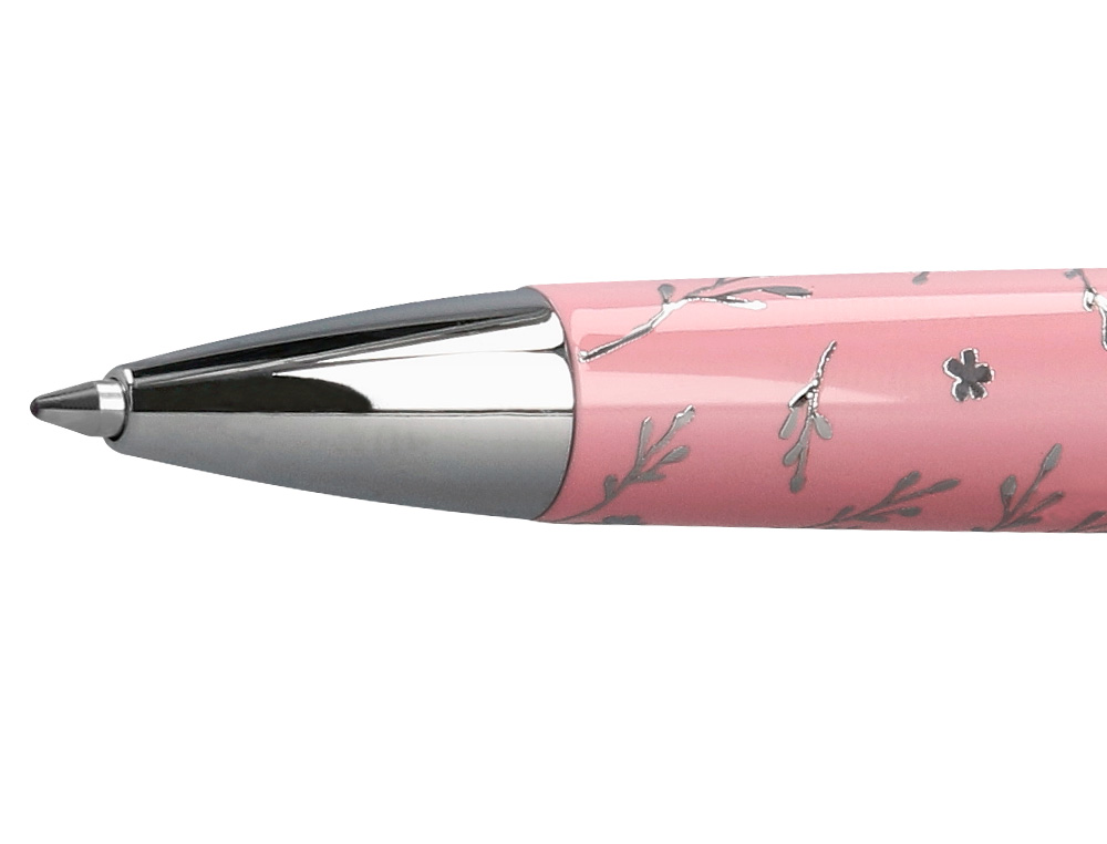 STYLO-BILLE BELIUS BELLA ALUMINIUM ENCRE BLEUE COLORIS ROSE DESIGN RELIEF ARGENTE BOITE DESIGN