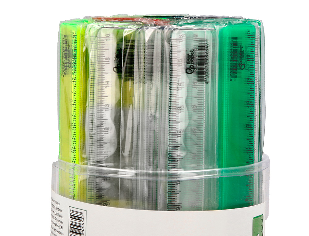 REGLE LIDERPAPEL PLASTIQUE 16 CM COLORIS ASSORTIS POT 100 UNITES