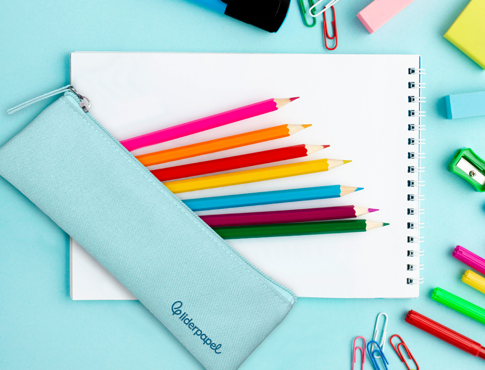 FOURRE-TOUT LIDERPAPEL PLAT MINCE 1 COMPARTIMENT 20X6CM   COLORIS BLEU CELESTE