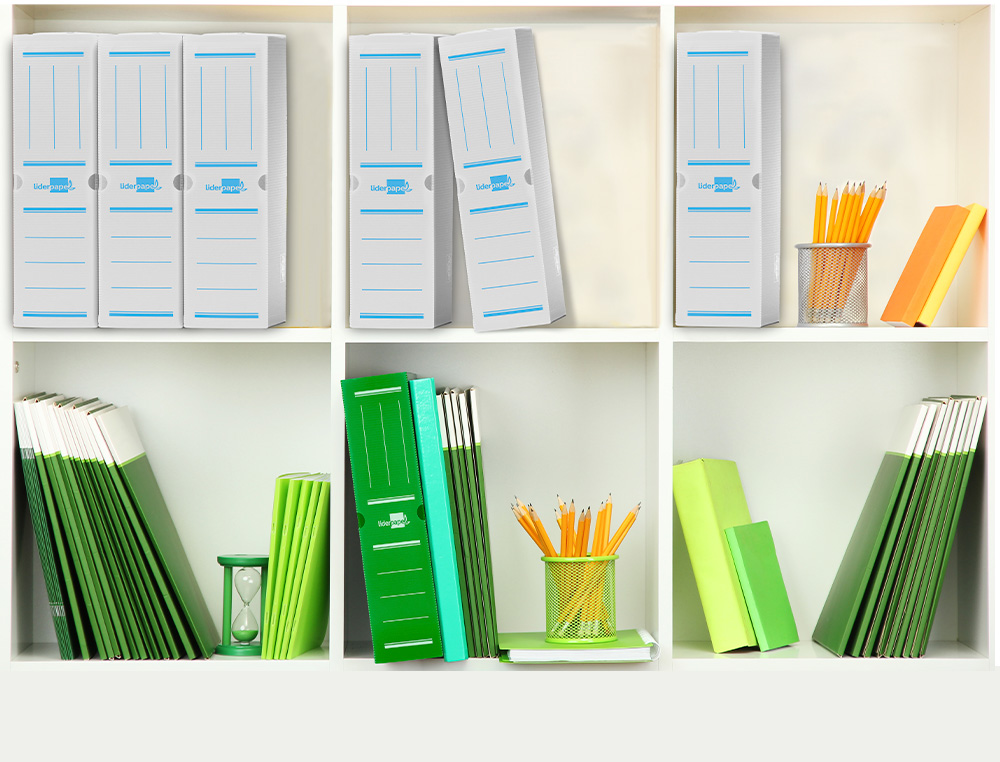 BOITE A ARCHIVES LIDERPAPEL POLYPROPYLENE ONDULE DOS 100MM 360X100X260MM COLORIS BLANC