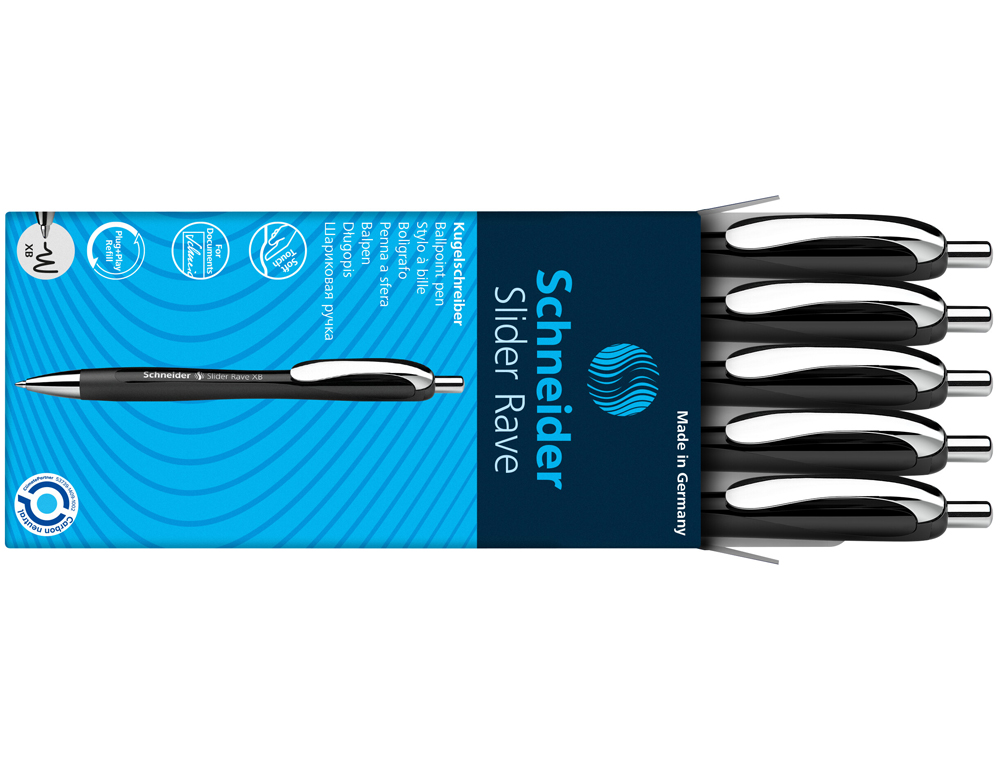 STYLO-BILLE SCHNEIDER SLIDER RAVE XB BLACK EDITION         VISCOGLIDE TRAIT EXTRA LARGE  ENCRE BLEUE COLORIS NOIR