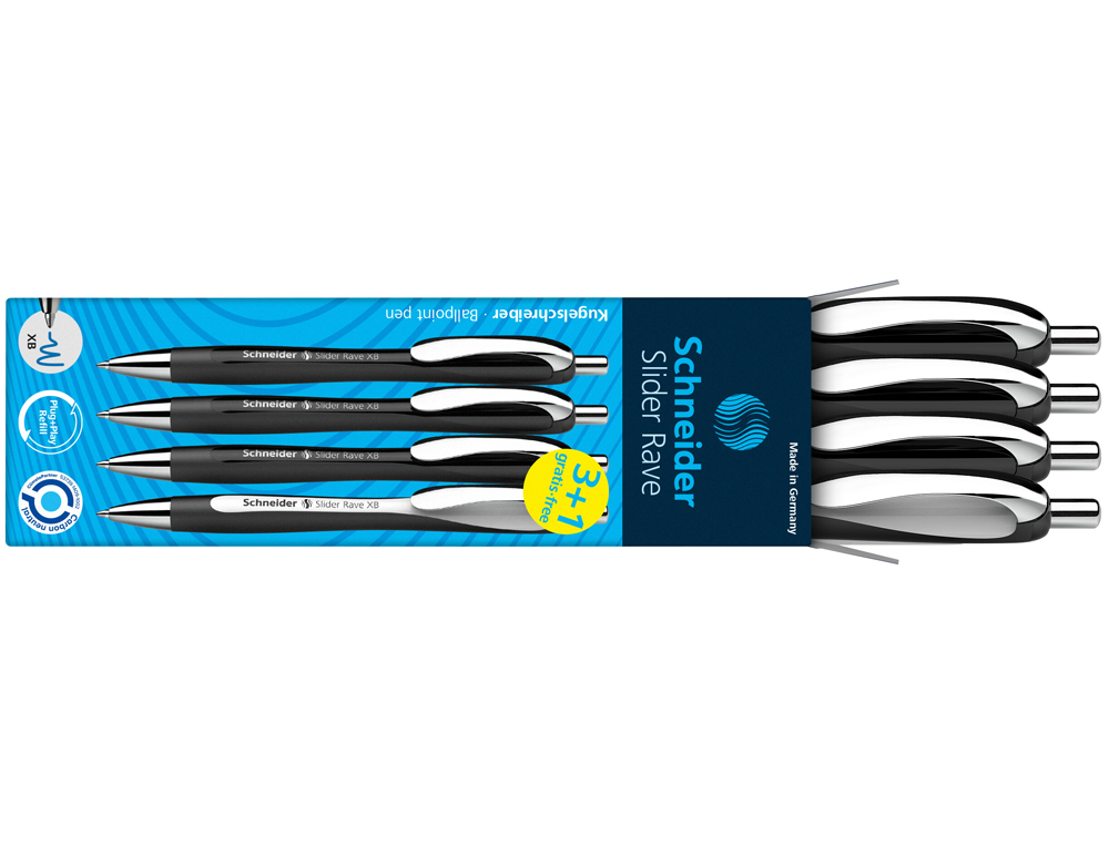 STYLO-BILLE SCHNEIDER SLIDER RAVE XB BLACK EDITION VISCOGLIDE TRAIT EXTRA LARGE ENCRE BLEUE COLORIS