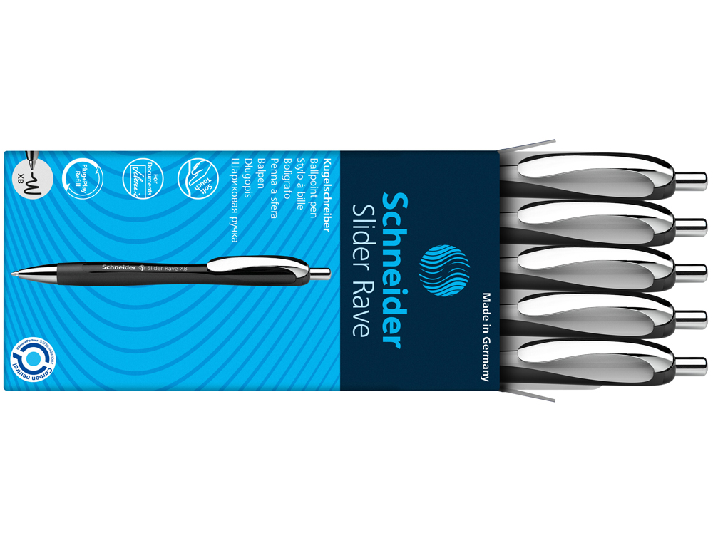STYLO-BILLE SCHNEIDER SLIDER RAVE XB BLACK EDITION VISCOGLIDE TRAIT EXTRA LARGE ENCRE BLEUE COLORIS