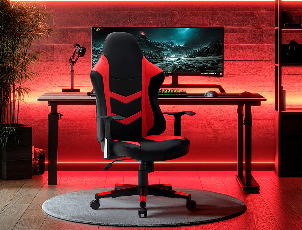 CHAISE GAMING Q-CONNECT ORVIETO SIMIL CUIR BASE METALLIQUE HAUT MAX 1200 LARG 500 PROF 510MM ROUES PREMIUM NOIR-ROUGE