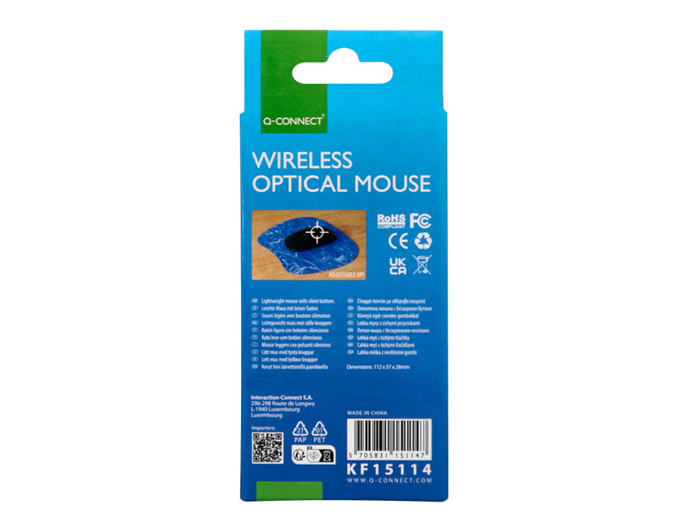 SOURIS Q-CONNECT OPTIQUE SANS FIL SILENCIEUX DPI 800/1200/1600 PILES AAA COLORIS NOIR
