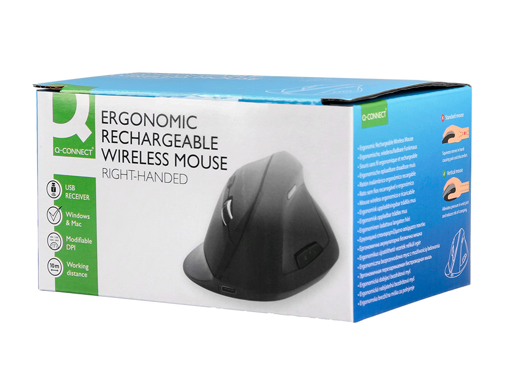 SOURIS Q-CONNECT OPTIQUE SANS FIL ERGONOMIQUE VERTICAL DPI  800/1200/1600 BATTERIE        RECHARGEABLE COLORIS NOIR