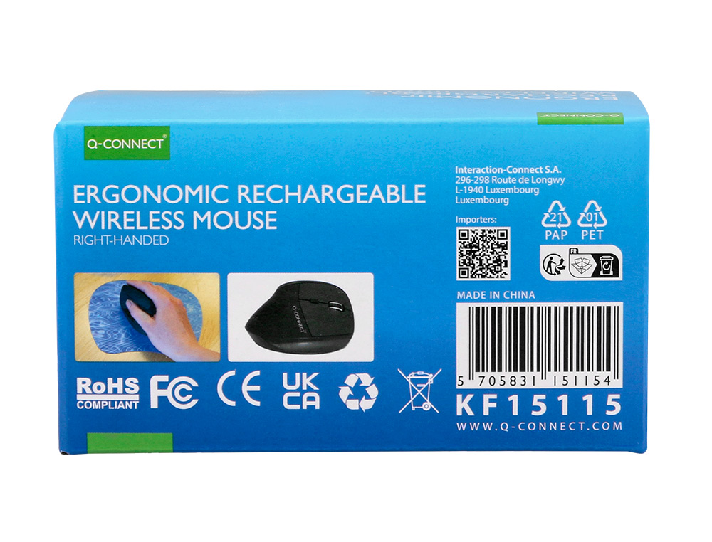 SOURIS Q-CONNECT OPTIQUE SANS FIL ERGONOMIQUE VERTICAL DPI  800/1200/1600 BATTERIE        RECHARGEABLE COLORIS NOIR