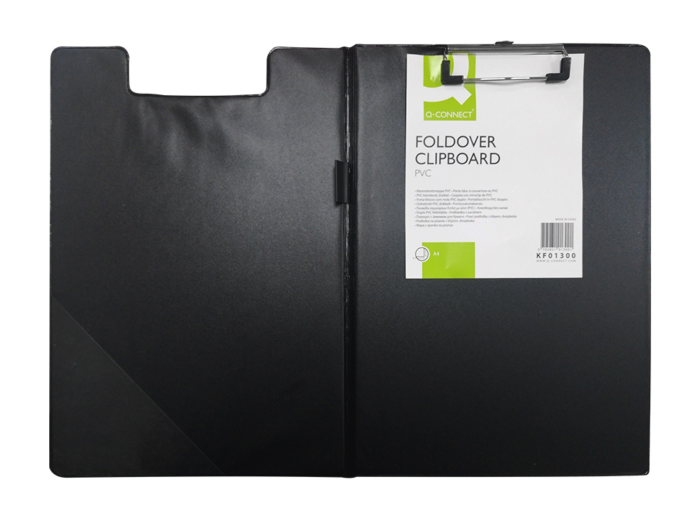 PORTE-BLOC DOUBLE Q-CONNECT POLYPROPYLÈNE PINCE ÉCONOMIQUE HAUT 2 POCHES HORIZONTALES RABAT COLORIS NOIR