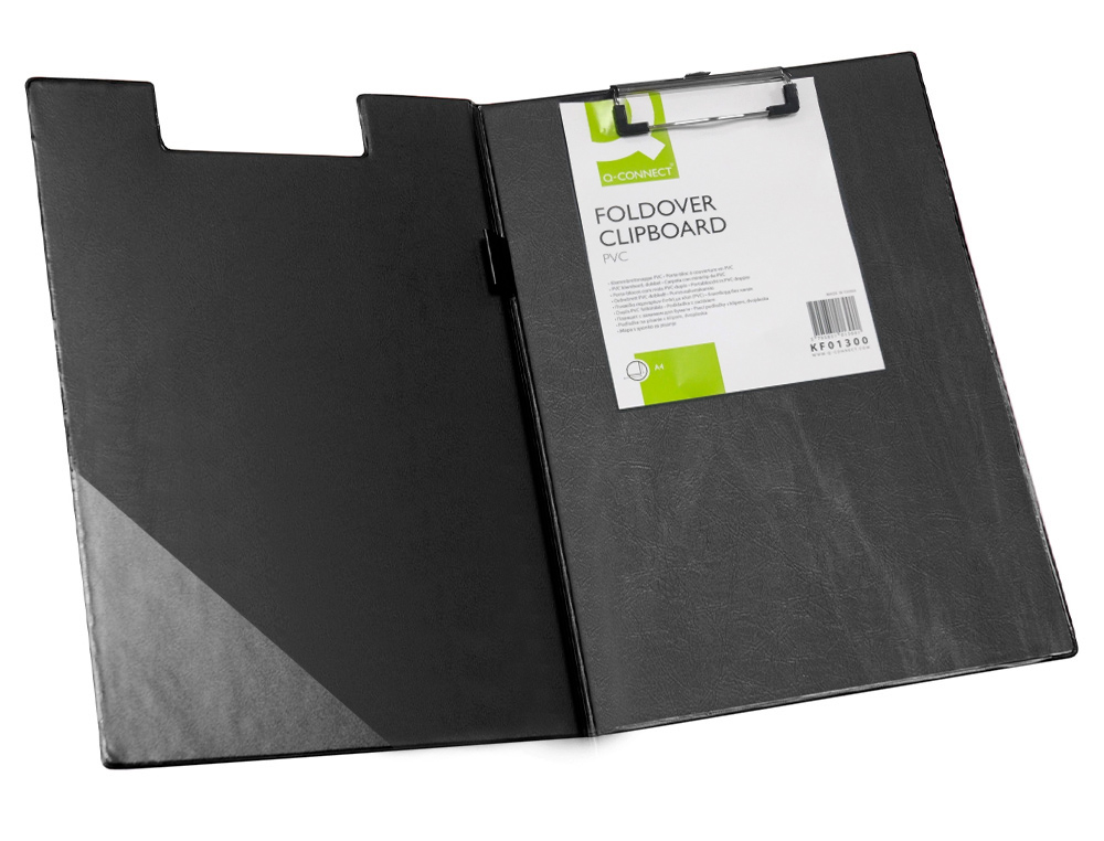 PORTE-BLOC DOUBLE Q-CONNECT POLYPROPYLÈNE PINCE ÉCONOMIQUE HAUT 2 POCHES HORIZONTALES RABAT COLORIS NOIR