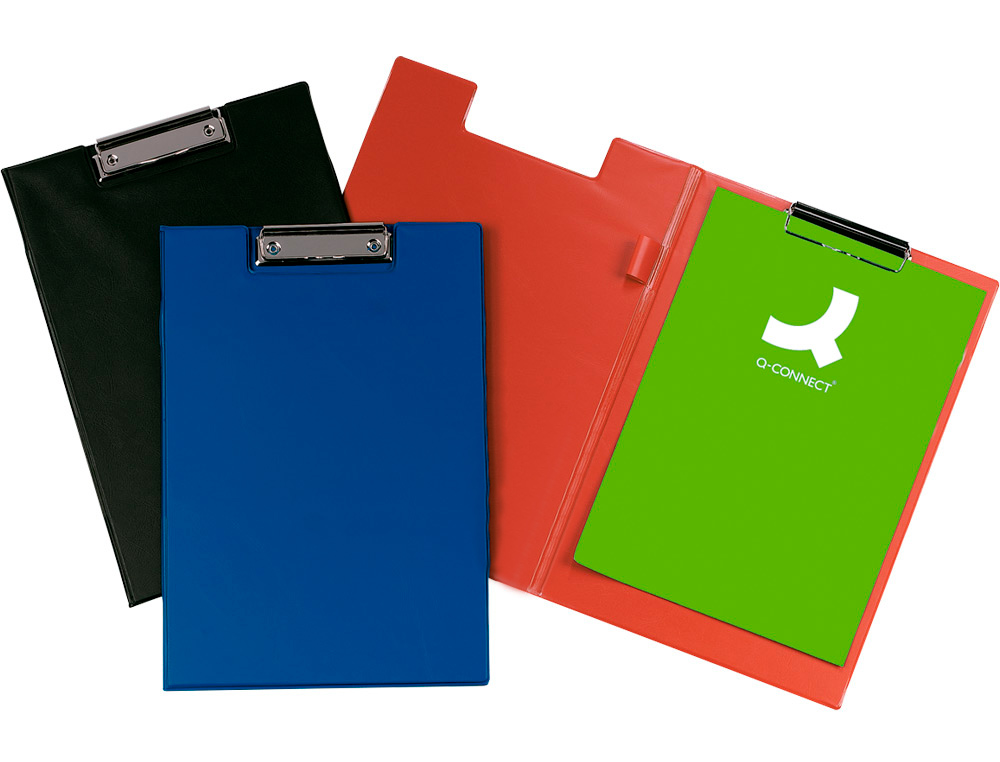 PORTE-BLOC DOUBLE Q-CONNECT POLYPROPYLÈNE PINCE ÉCONOMIQUE HAUT 2 POCHES HORIZONTALES RABAT COLORIS NOIR