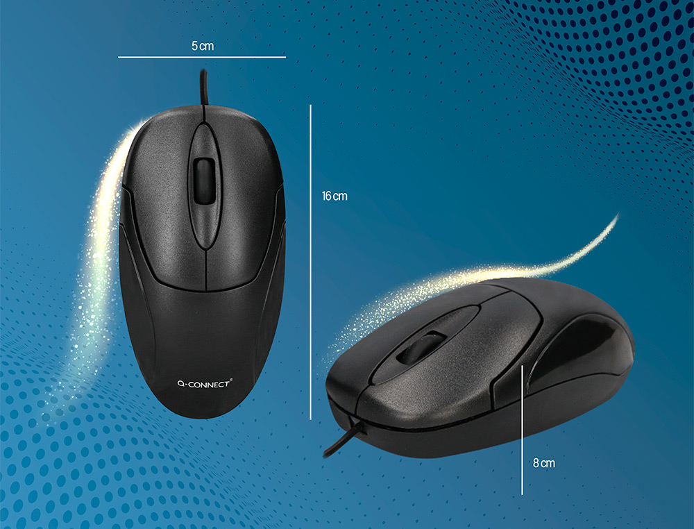 SOURIS FILAIRE Q-CONNECT MOLETTE 2 BOUTONS PORT USB ADAPTATEUR PS/2 COLORIS NOIR
