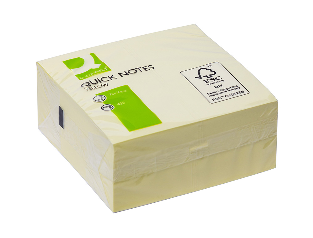 BLOC-NOTES Q-CONNECT CUBE QUICK NOTES 76X76MM 400F REPOSITIONNABLES SANS TRACES COLORIS JAUNE