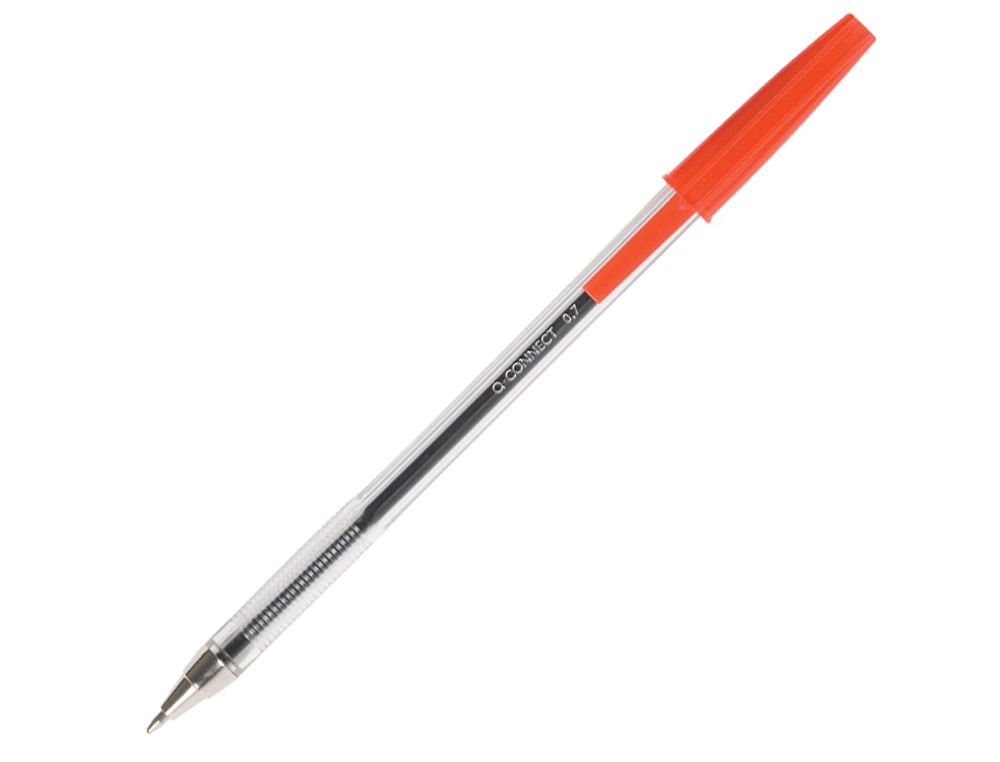 STYLO-BILLE Q-CONNECT ÉCRITURE MOYENNE 0.7MM ENCRE CLASSIQUE BILLE INDÉFORMABLE CAPUCHON COULEUR ENCRE ROUGE