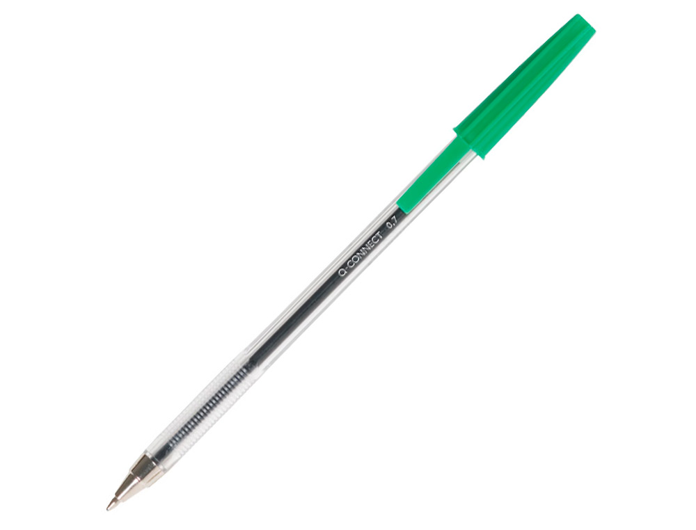 STYLO-BILLE Q-CONNECT CRITURE MOYENNE 0.7MM ENCRE CLASSIQUE BILLE INDFORMABLE CAPUCHON COULEUR ENCRE VERT