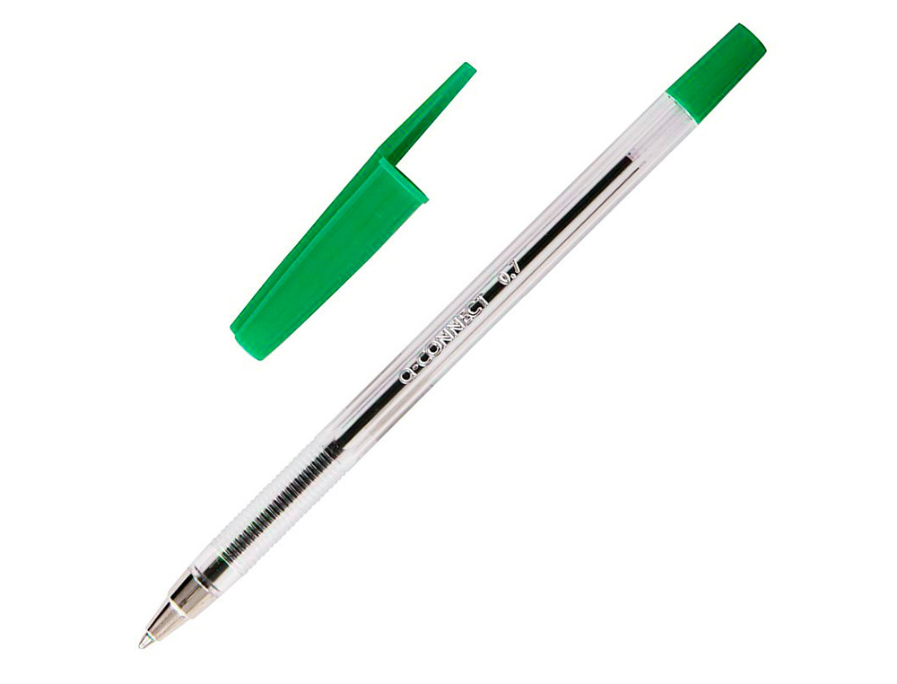 STYLO-BILLE Q-CONNECT CRITURE MOYENNE 0.7MM ENCRE CLASSIQUE BILLE INDFORMABLE CAPUCHON COULEUR ENCRE VERT