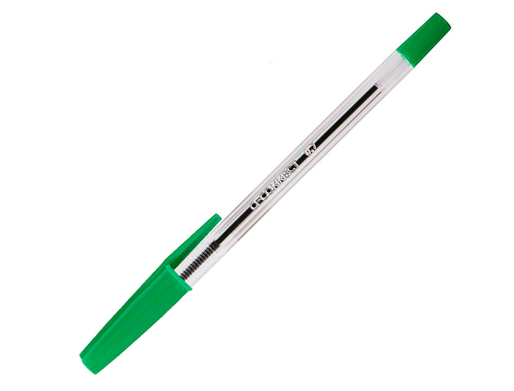 STYLO-BILLE Q-CONNECT CRITURE MOYENNE 0.7MM ENCRE CLASSIQUE BILLE INDFORMABLE CAPUCHON COULEUR ENCRE VERT