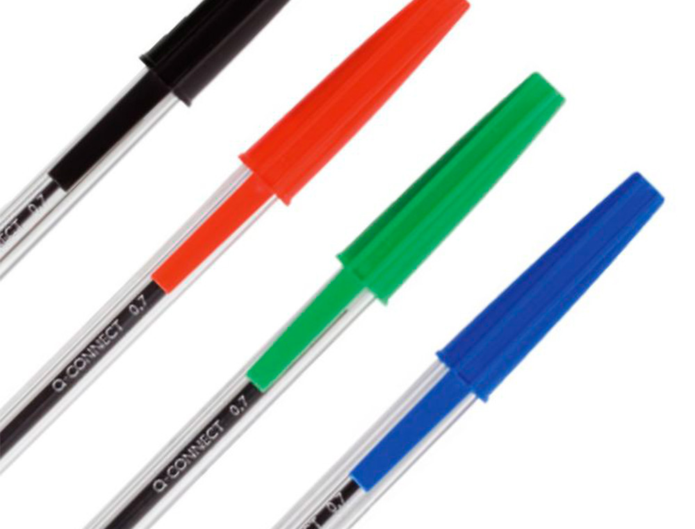 STYLO-BILLE Q-CONNECT CRITURE MOYENNE 0.7MM ENCRE CLASSIQUE BILLE INDFORMABLE CAPUCHON COULEUR ENCRE VERT