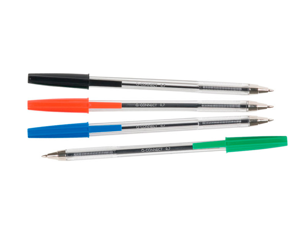 STYLO-BILLE Q-CONNECT CRITURE MOYENNE 0.7MM ENCRE CLASSIQUE BILLE INDFORMABLE CAPUCHON COULEUR ENCRE VERT