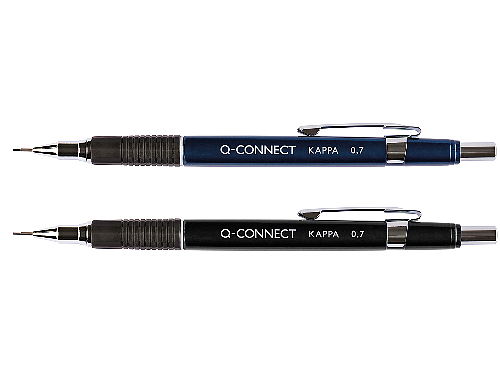 PORTE-MINE Q-CONNECT KAPPA 0.7MM POINTE RÉTRACTABLE GOMME BOUTON POUSSOIR GRIP CAOUTCHOUC COLORIS ASSORTIS