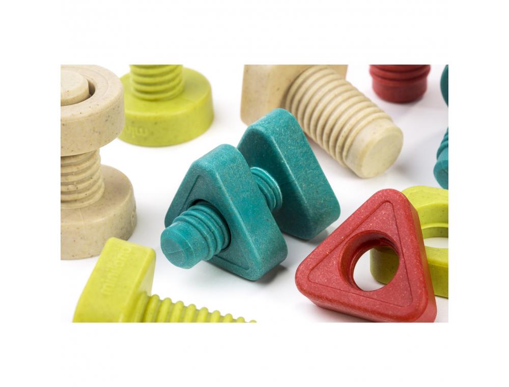 LOT DE VIS ET BOULONS ECO CONUS MINILAND FIBRE         PLASTIQUE ET BOIS 100%        RECYCLEBLE 24 PIECES ET 4