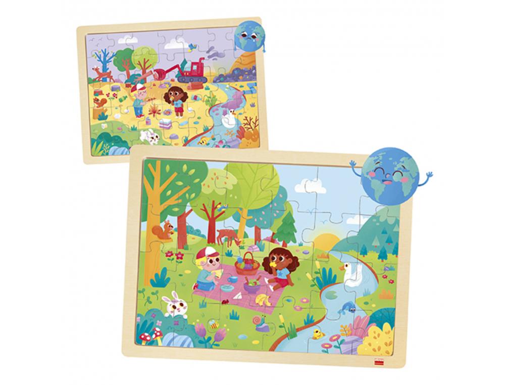 PUZZLES EN BOIS AVEC CADRE AKROS ECO PUZZLES SAUVONS LA PLANETE 2 PUZZLES 24 PIECES ET 2 PUZZLES 35 PIECES 4