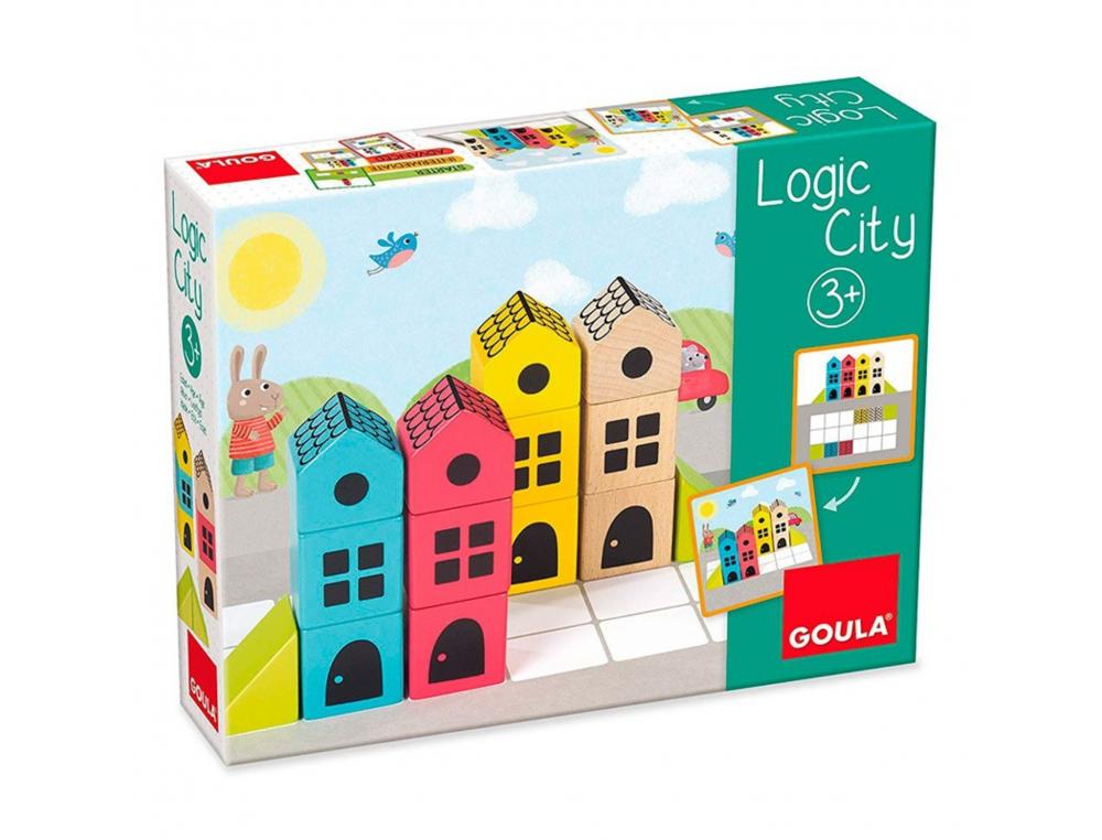SYMETRIE ET SPATIALISATION GOULA LOGIC CITY JEU EN 3D    REPRODUCTION CONSTRUCTIONS 14 PIECES EN BOIS 45 CARTES 3