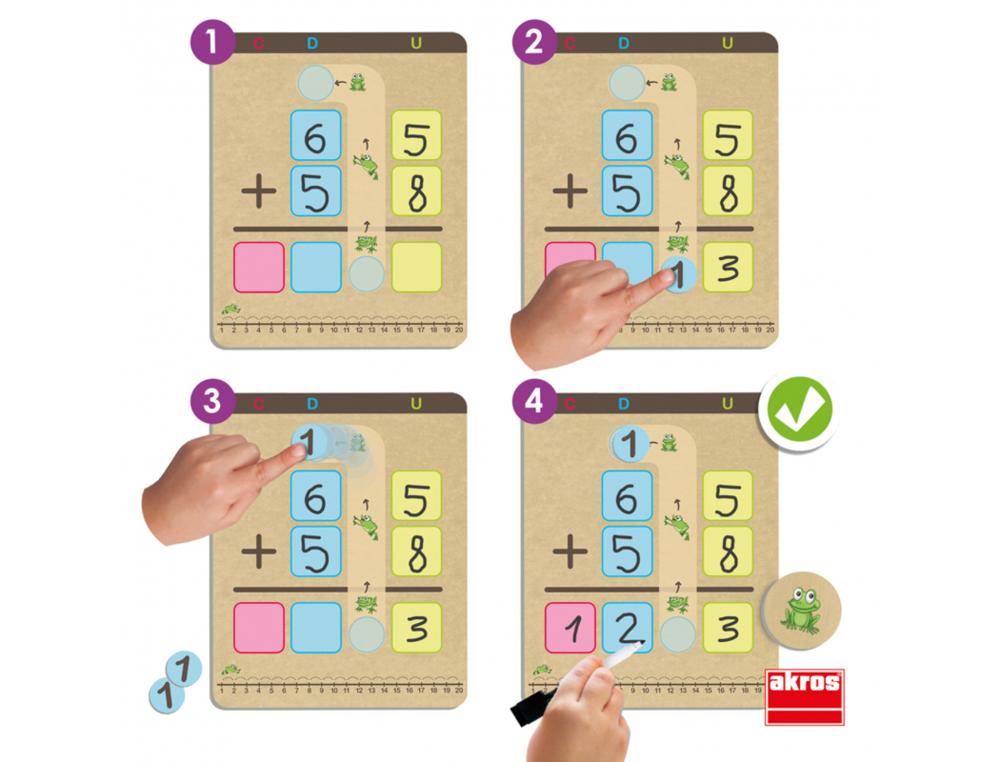 JEUX MATHEMATIQUES AKROS APPRENDS A ADDITIONNER ET A   SOUSTRAIRE AVEC LES RETENUES  8 PLANCHES 29 FICHES 8