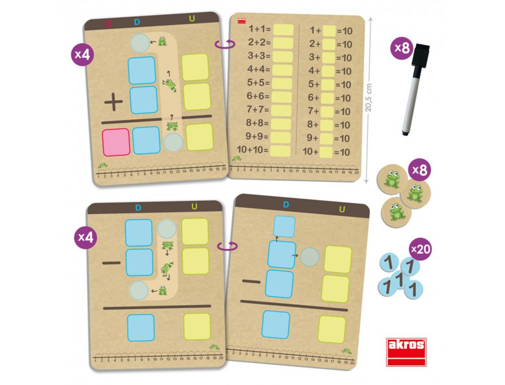 JEUX MATHEMATIQUES AKROS APPRENDS A ADDITIONNER ET A   SOUSTRAIRE AVEC LES RETENUES  8 PLANCHES 29 FICHES 8