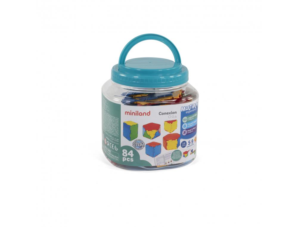 CONNEXION MINILAND POLYEDRES EN 3 DIMENSIONS EMBOITABLES   COLORIS ET 7 FORMES ASSORTIS  LE SEAU DE 84 PIECES