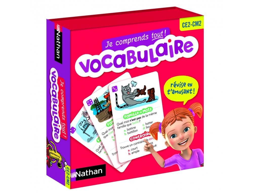 FRANCAIS NATHAN JE COMPRENDS TOUT VOCABULAIRE DU CE2 AU CM2 80 CARTES 1 PLATEAU 2 PIONS 2 A 4 JOUEURS