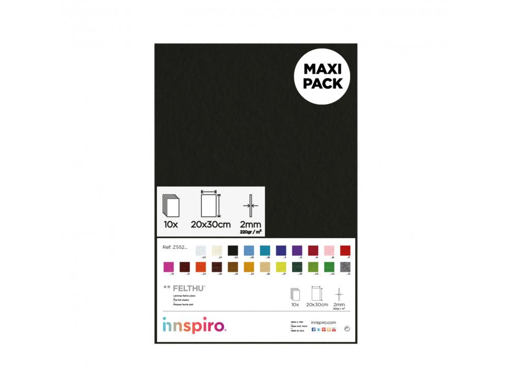 FEUTRINE INNSPIRO NON ADHESIVE 20X30CM 2MM COLORIS  NOIR LOT DE 10 COUPONS