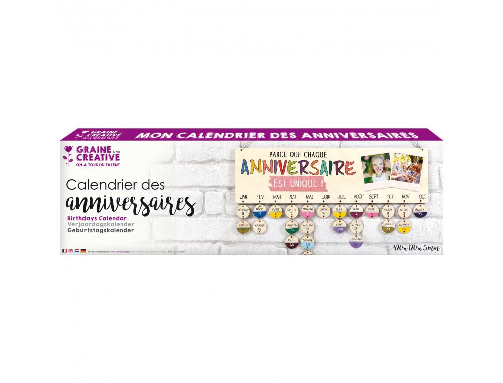 CALENDRIER PERPETUEL ANNIVERSAIRE GRAINE CREATIVE  BOIS AVEC 50 DISQUES A        DECORER