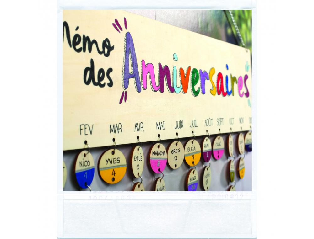 CALENDRIER PERPETUEL ANNIVERSAIRE GRAINE CREATIVE  BOIS AVEC 50 DISQUES A        DECORER