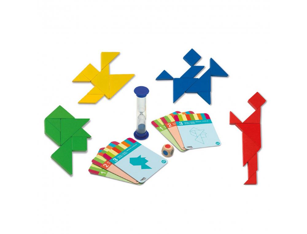 4 TANGRAMS BOIS CAYRO CASSE TETE FORME PUZZLE GEOMETRIQUE DE 1 A 4 JOUEURS