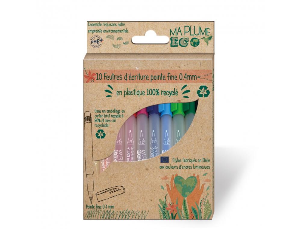 ETUI FEUTRES ECRITURE RECYCLES ULMANN POINTE 0,4MM 10 UNITES COLORIS ASSORTIS