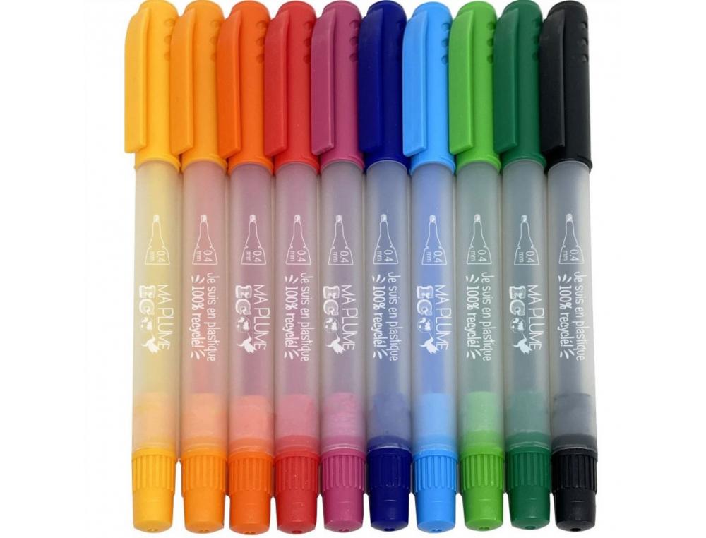 ETUI FEUTRES ECRITURE RECYCLES ULMANN POINTE 0,4MM 10 UNITES COLORIS ASSORTIS