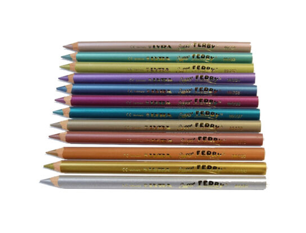 ETUI CRAYONS DE COULEUR SUPER FERBY LYRA FORME TRIANGULAIRE BOIS 12CM MINE 6MM 12 UNITES COLORIS METALLIQUES ASSORTIS